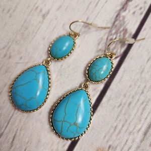 Gold-Trim Turquoise Drop Earrings - Women Jewelry